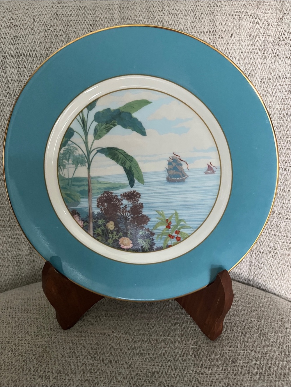 Roy Kirkham Blenheim Palace Indian Room  porcelain tea plate
Tropical sail ship